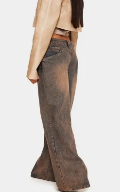 Petite Indigo Vintage Wash Tinted Wide Leg Jean