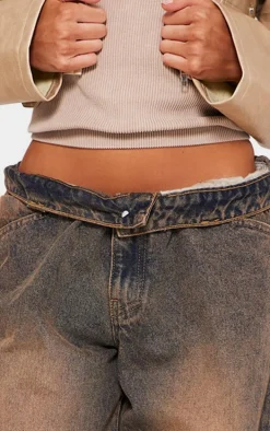 Petite Indigo Vintage Wash Tinted Wide Leg Jean