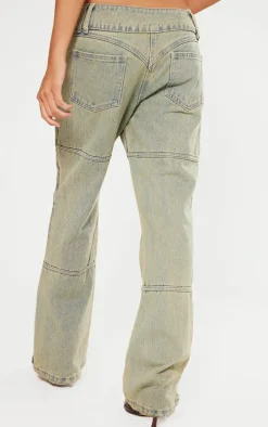 Petite Indigo Vintage Wash Seam Detail Flared Jeans