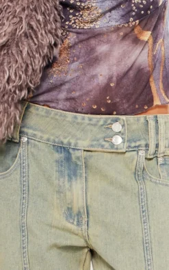 Petite Indigo Vintage Wash Seam Detail Flared Jeans