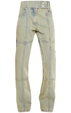 Petite Indigo Vintage Wash Seam Detail Flared Jeans