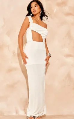 Petite Ivory Cut Out Acetate Slinky Maxi Dress