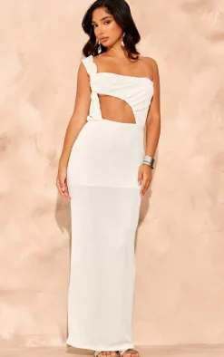 Petite Ivory Cut Out Acetate Slinky Maxi Dress