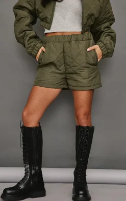 Petite Khaki Quilted Shorts