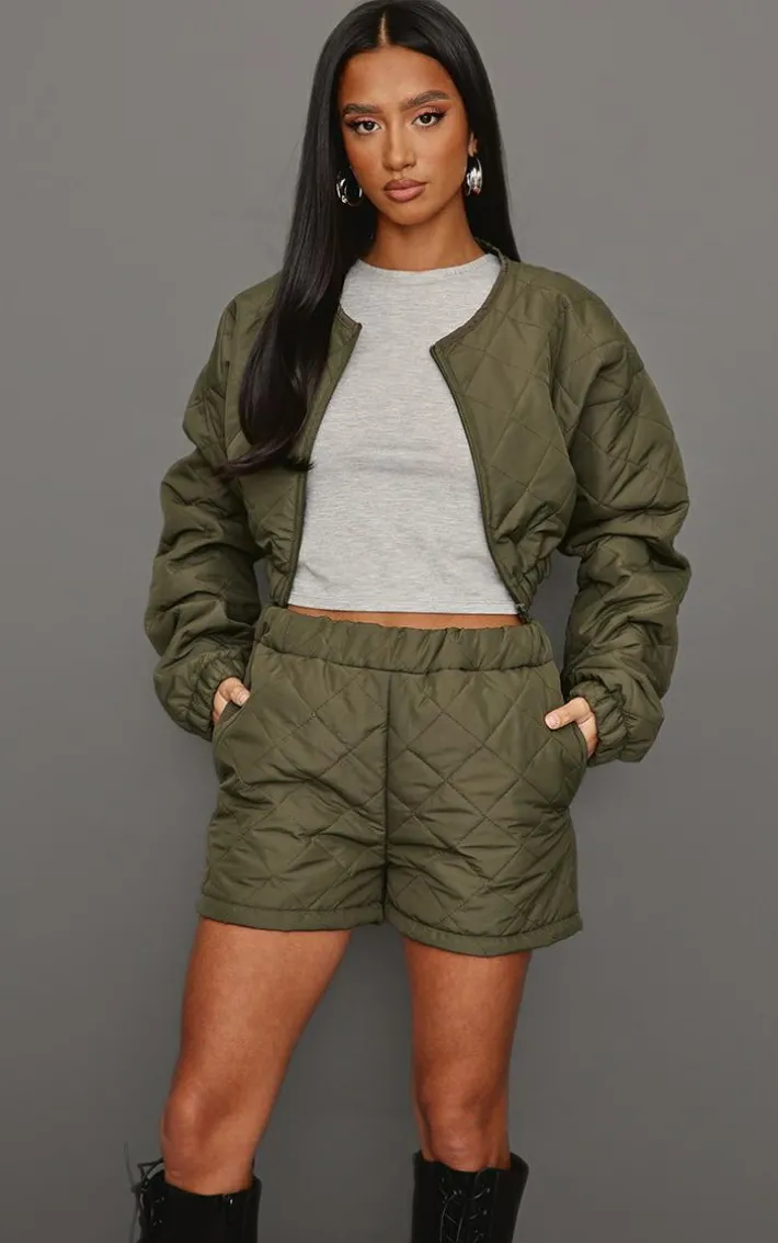Petite Khaki Quilted Shorts