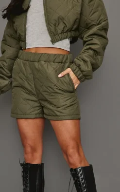 Petite Khaki Quilted Shorts