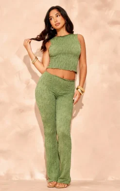 Petite Khaki Textured Racer Crop Top