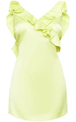 Petite Lemon Frilled Satin Mini Dress