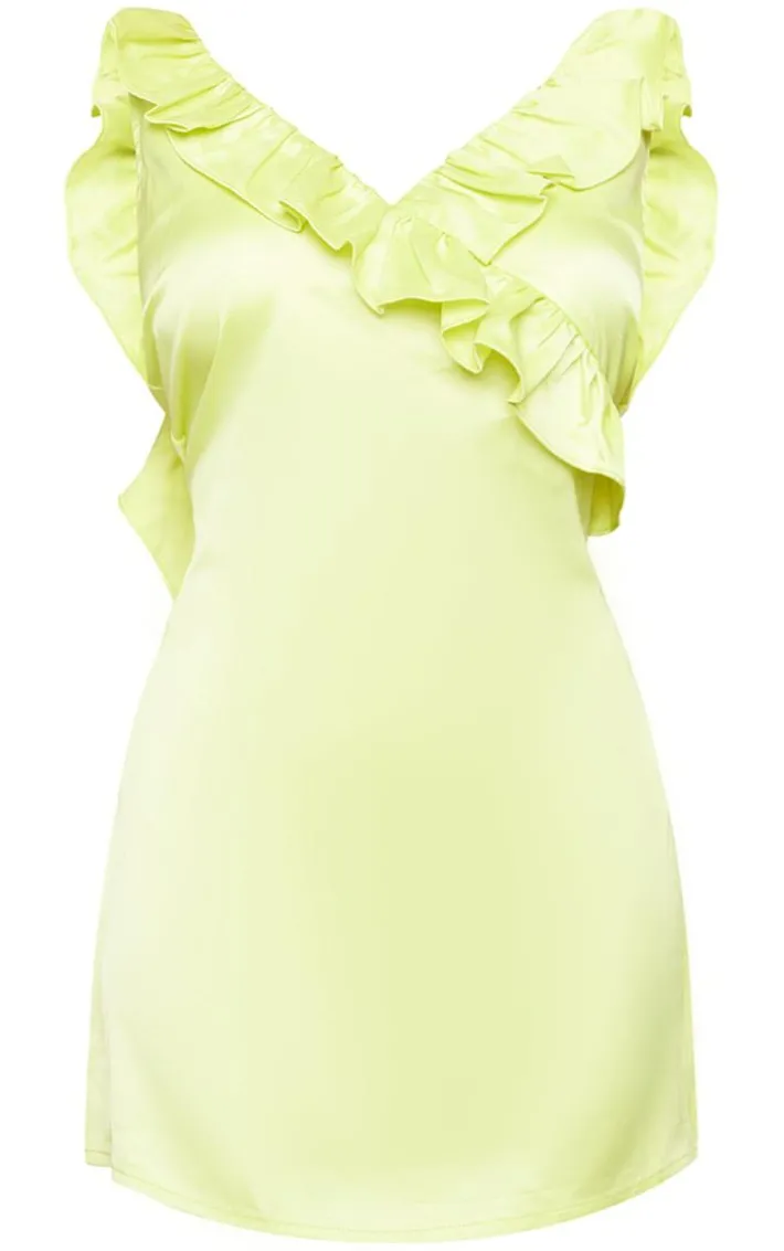 Petite Lemon Frilled Satin Mini Dress