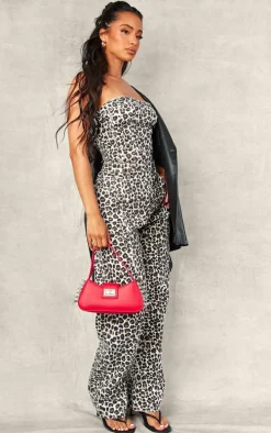 Petite Leopard Print Bandeau Denim Jumpsuit