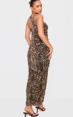 Petite Leopard Print Bandeau Maxi Dress With Scarf Detail