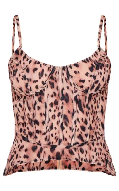 Petite Leopard Print Corset Detail Strappy Chiffon Top