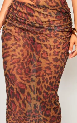 Petite Leopard Print Crushed Mesh Low Waist Maxi Skirt