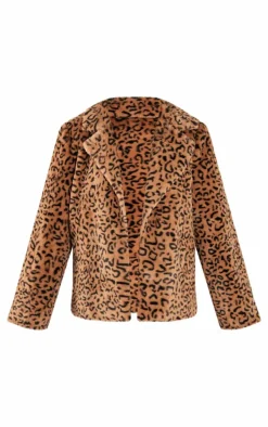 Petite Leopard Print Faux Fur Longline Jacket