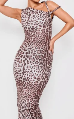 Petite Leopard Print Slinky Twist Shoulder Maxi Dress