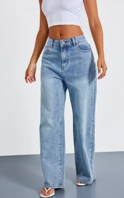 Petite Light Blue Chiffon Heart Pocket Detail Wide Leg Jeans