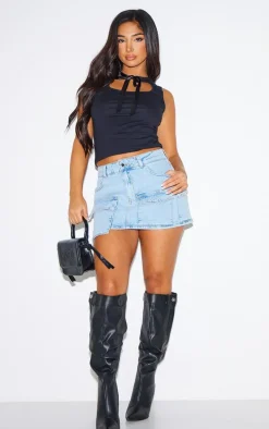 Petite Light Blue Denim Cargo Mini Skirt