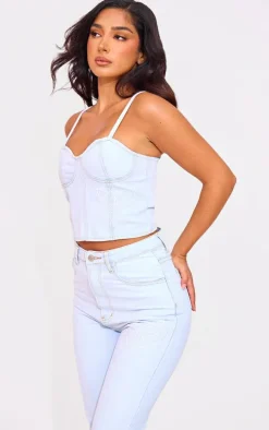 Petite Light Blue Denim Embroidered Corset