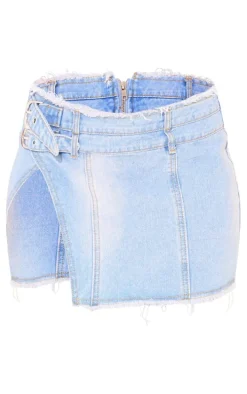 Petite Light Blue Denim Side Split Mini Skirt