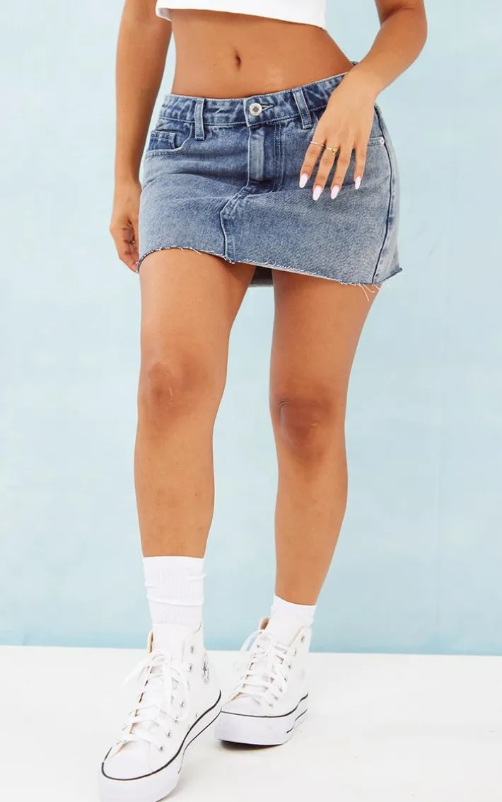 Petite Light Blue Frayed Denim Mini Skirt