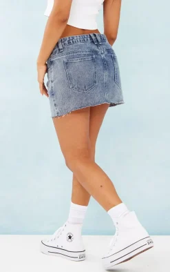 Petite Light Blue Frayed Denim Mini Skirt
