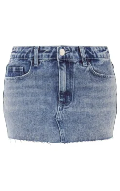 Petite Light Blue Frayed Denim Mini Skirt