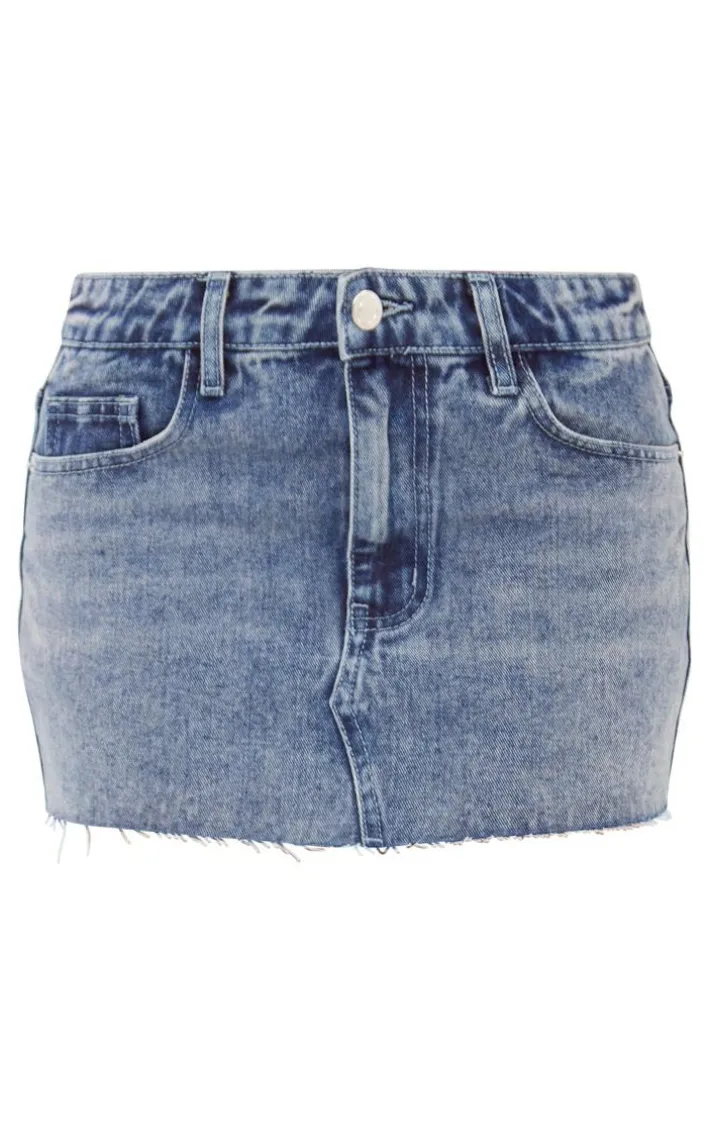 Petite Light Blue Frayed Denim Mini Skirt