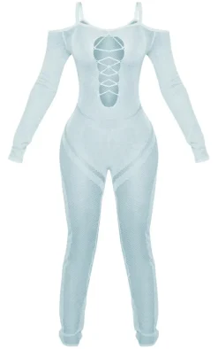 Petite Light Blue Knitted Sheer Jumpsuit