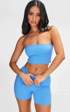 Petite Light Blue Snatched Sculpt Bandeau Crop Top