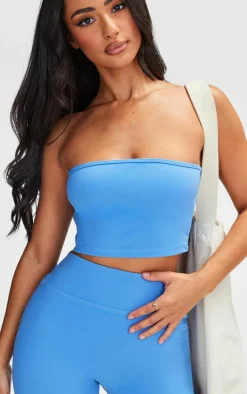 Petite Light Blue Snatched Sculpt Bandeau Crop Top