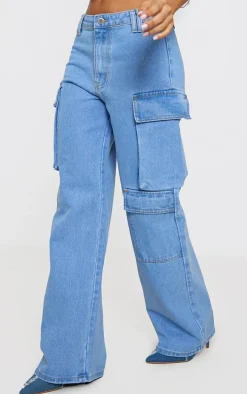 Petite Light Blue Wash Denim Cargo Jeans
