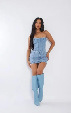 Petite Light Blue Wash Denim Micro Mini Skirt