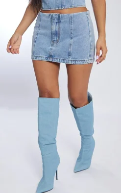 Petite Light Blue Wash Denim Micro Mini Skirt