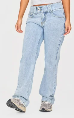 Petite Light Blue Wash Denim Straight Leg Jeans