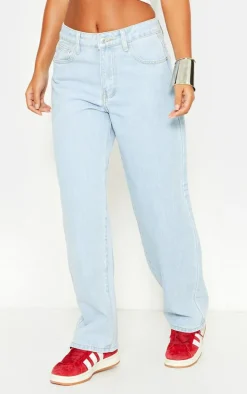 Petite Light Blue Wash Dipped Back Waistband Boyfriend Jeans