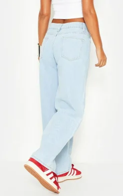 Petite Light Blue Wash Dipped Back Waistband Boyfriend Jeans