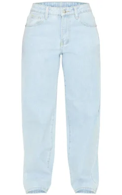 Petite Light Blue Wash Dipped Back Waistband Boyfriend Jeans