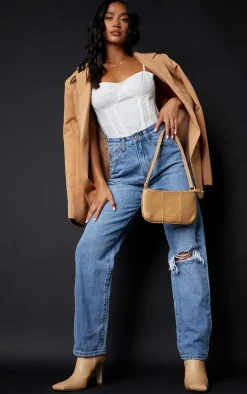 Petite Light Blue Wash Open Knee Leg Straight Jeans