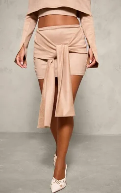 Petite Light Brown Faux Suede Tie Front Mini Skirt