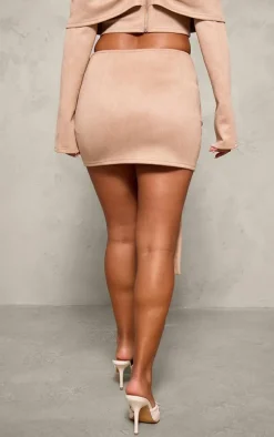 Petite Light Brown Faux Suede Tie Front Mini Skirt