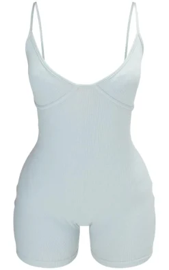 Petite Light Grey Cup Detail Rib Unitard