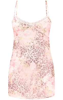 Petite Light Pink Print Mesh Shift Mini Dress