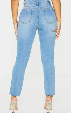 Petite Light Wash Ripped Skinny Jeans