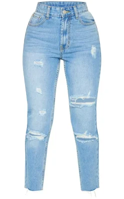 Petite Light Wash Ripped Skinny Jeans
