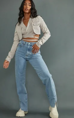 Petite Light Wash Split Hem Jeans