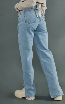 Petite Light Wash Split Hem Jeans