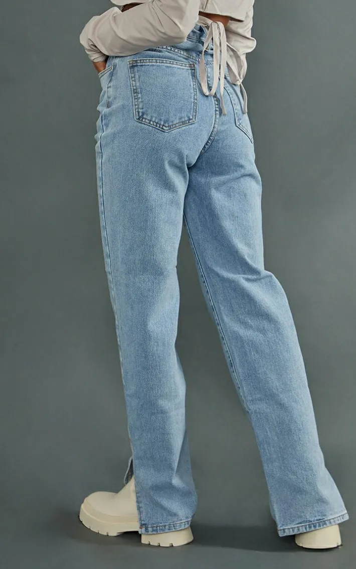 Petite Light Wash Split Hem Jeans