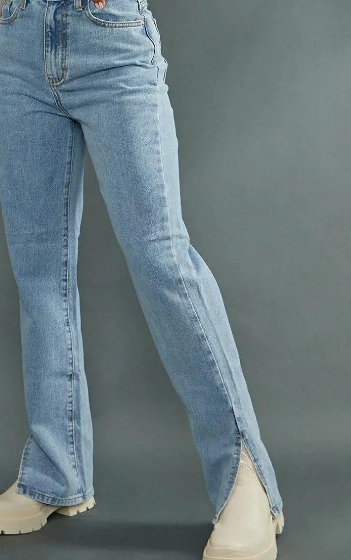 Petite Light Wash Split Hem Jeans