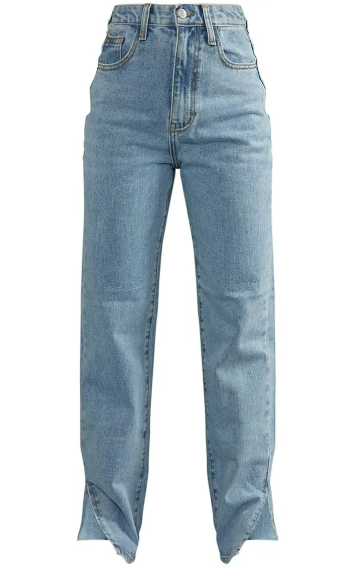 Petite Light Wash Split Hem Jeans
