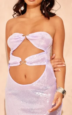 Petite Lilac Bandeau Sequin Cut Out Mini Dress